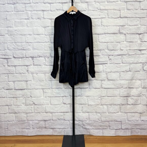 Elliatt Black Satin Long Sleeve Playsuit